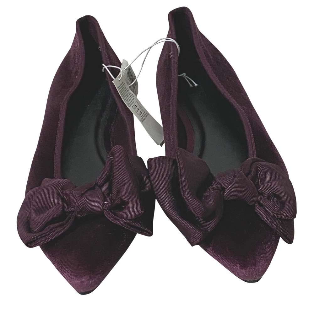 Old Navy Women Velvet Pointy Toe Flats Raisin Arizona Purple Bow Sz 8.5 Coquette